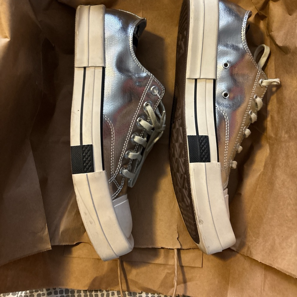 Rick Owens x converse Silver and White Sneakers